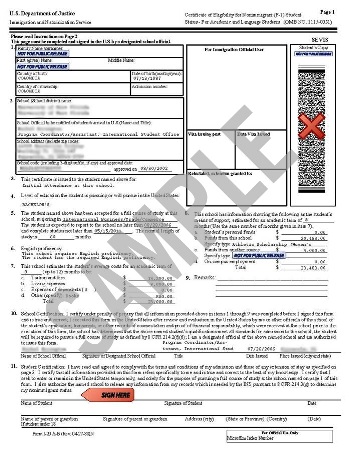 International Student I-20 form for Beauty School in the USA